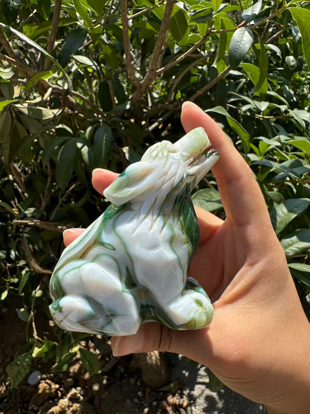 A00171 VERY beautiful druzy green onyx  agate wolf animal carving  with good painting
