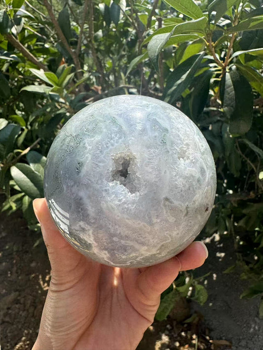 A00174 rare natural VERY beautiful druzy elegant blue and green moss agate xl sphere