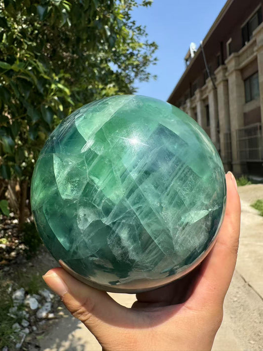 A00176 rare natural gradient color (green to blue )fluorite high quality xxl sphere