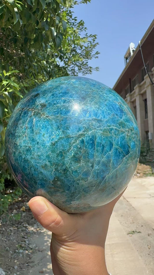 A00177 rare natural shiny star moon flash blue apatite high quality xxxl sphere