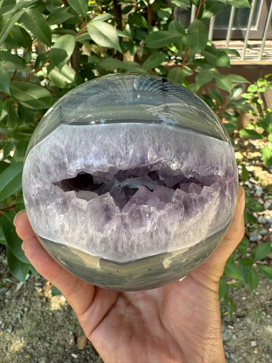 A00178 rare natural open mouth druzy amethyst agate xl sphere mixed dentritic tree