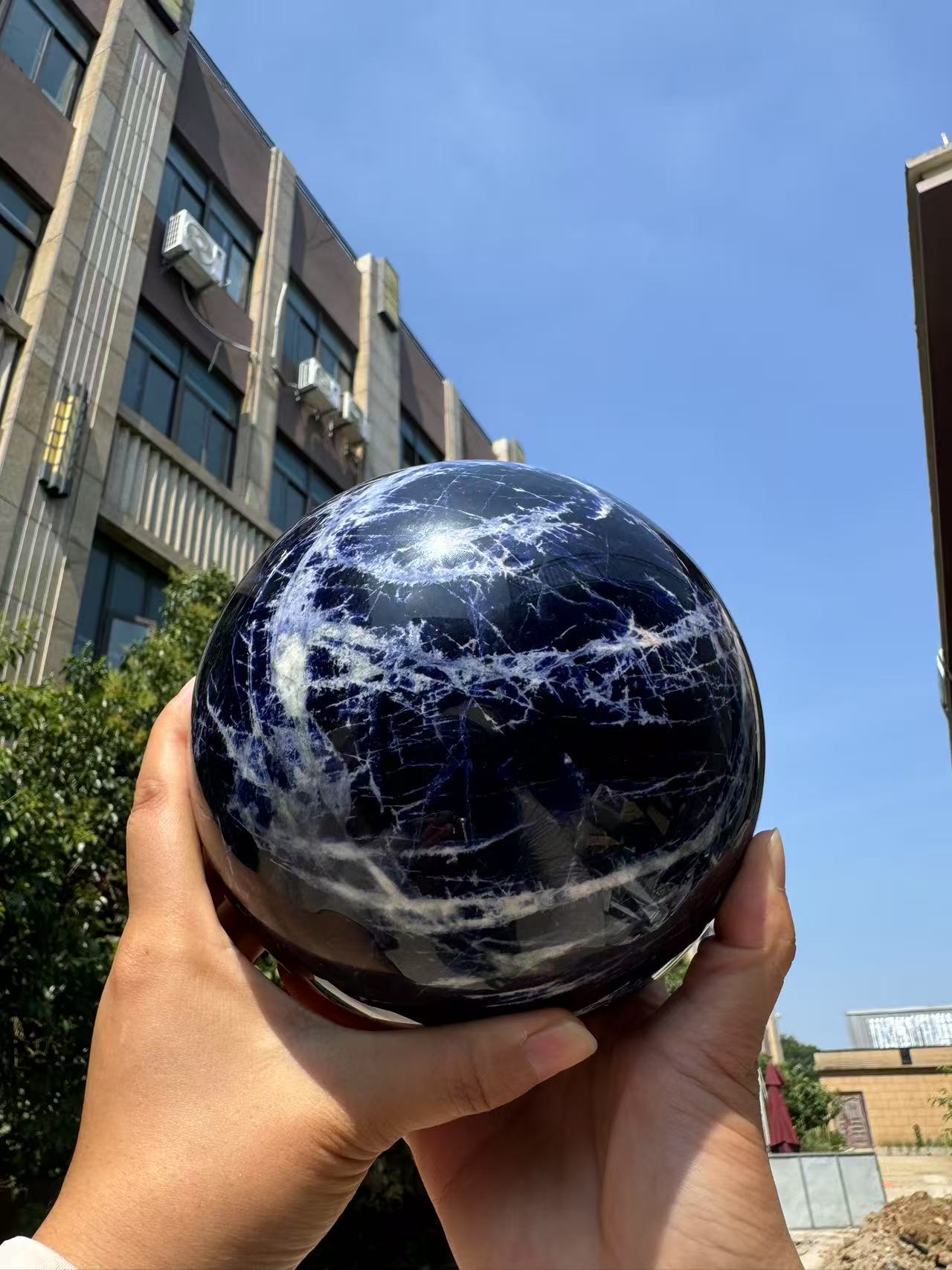 A00179 Rare natural gorgeous dark blue sodalite  mixed pyrite  with amazing painting xxxl