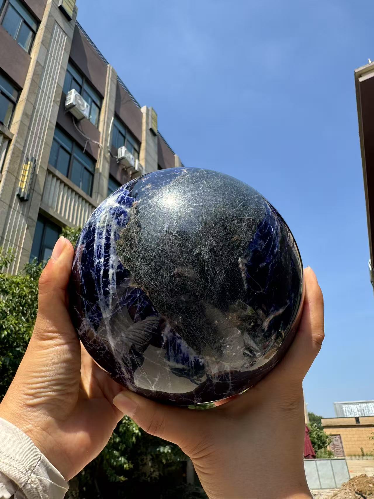 A00179 Rare natural gorgeous dark blue sodalite  mixed pyrite  with amazing painting xxxl