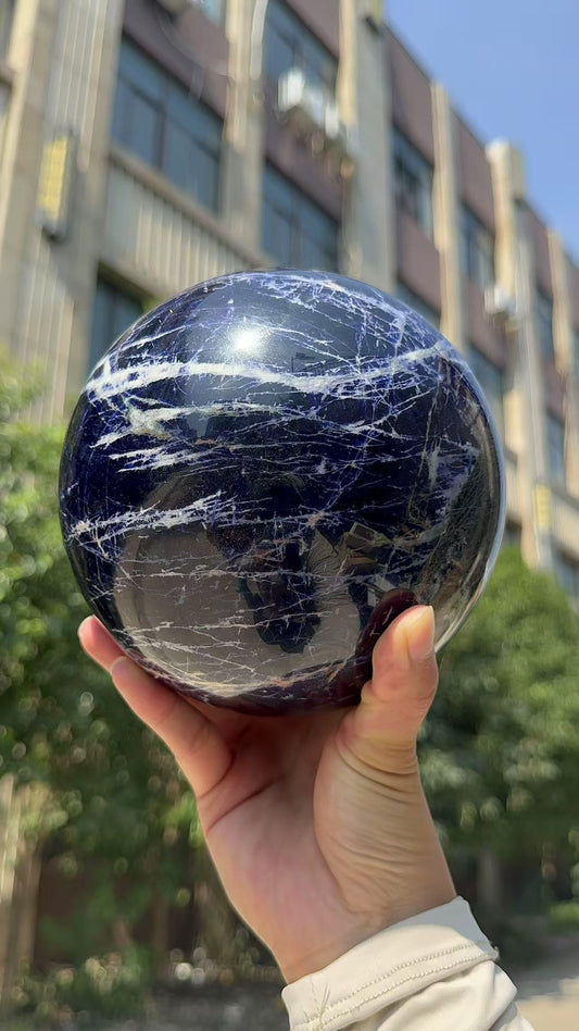 A00179 Rare natural gorgeous dark blue sodalite  mixed pyrite  with amazing painting xxxl