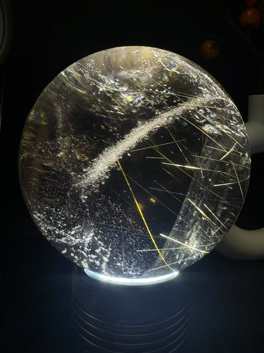 A00180 Rare natural highest dark smoky quartz with golden rutailated inside amazing rainbow