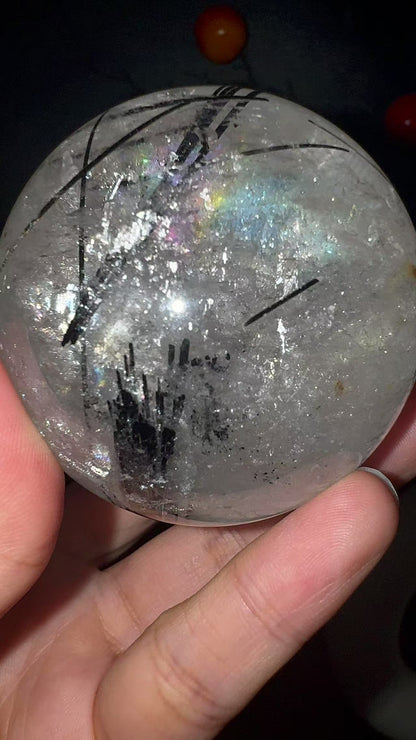 A00181 Rare natural highest black tourmaline sphere