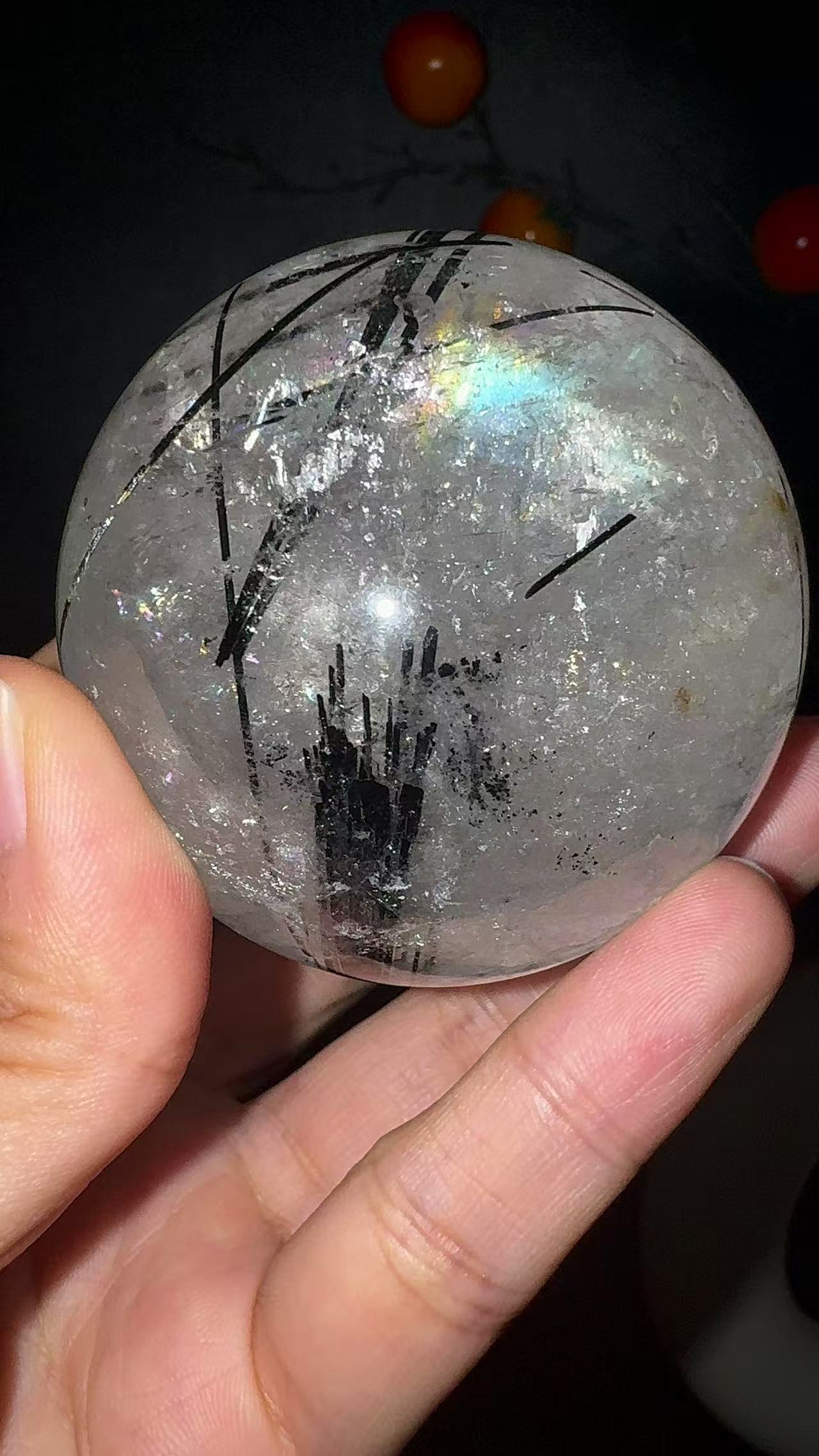 A00181 Rare natural highest black tourmaline sphere