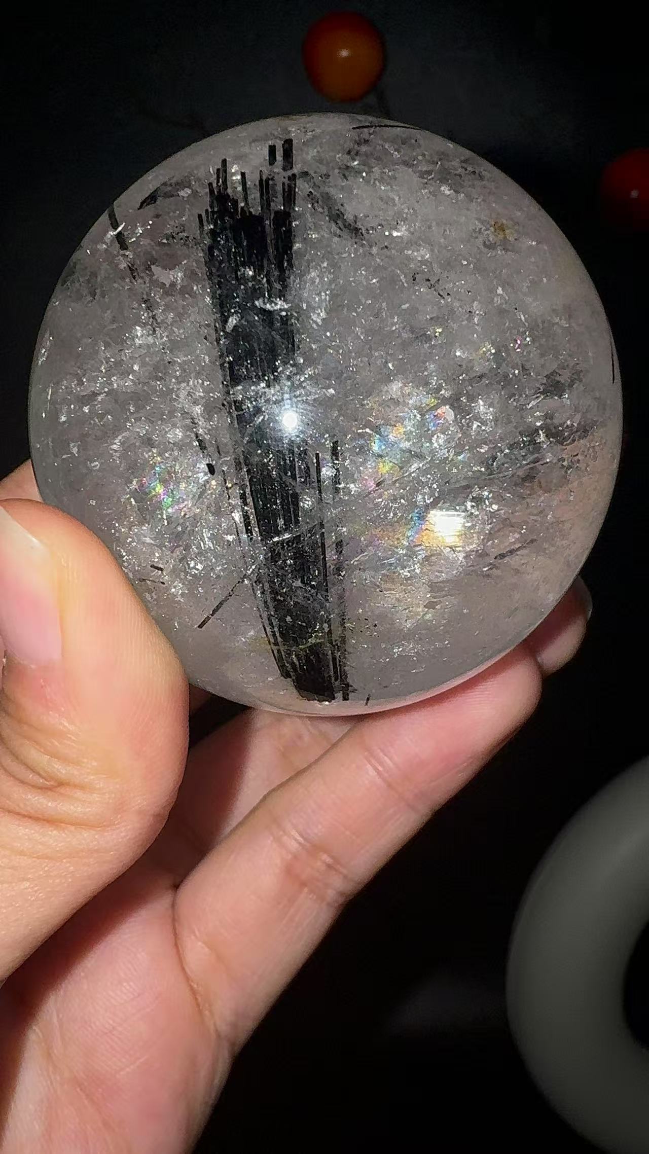 A00181 Rare natural highest black tourmaline sphere