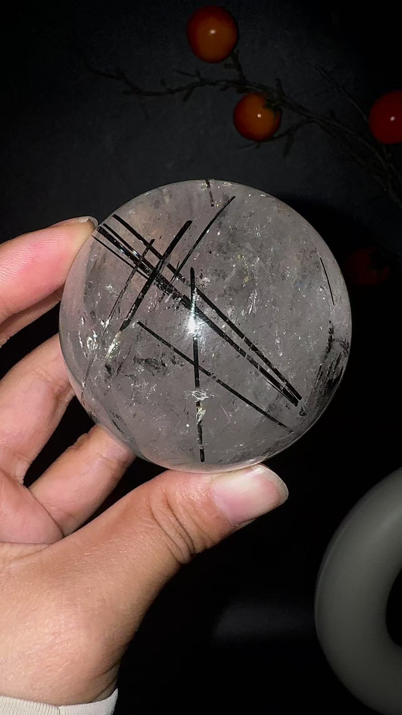 A00181 Rare natural highest black tourmaline sphere