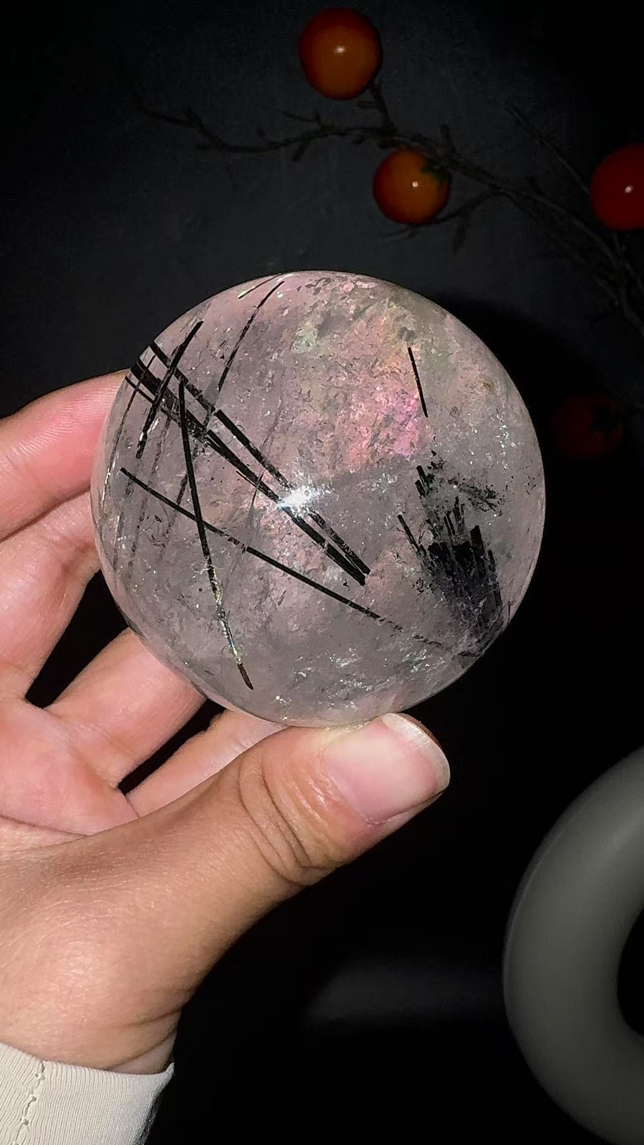 A00181 Rare natural highest black tourmaline sphere