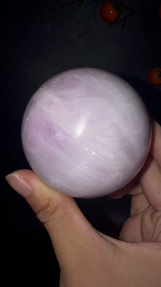 A00183  Rare natural highest purple kunzite sphere with amazing cateye flash