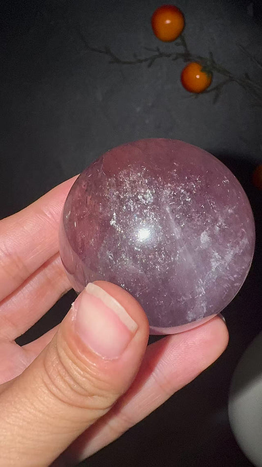 A00184  Rare natural lavendar purple amethyst sphere with rainbow and water route