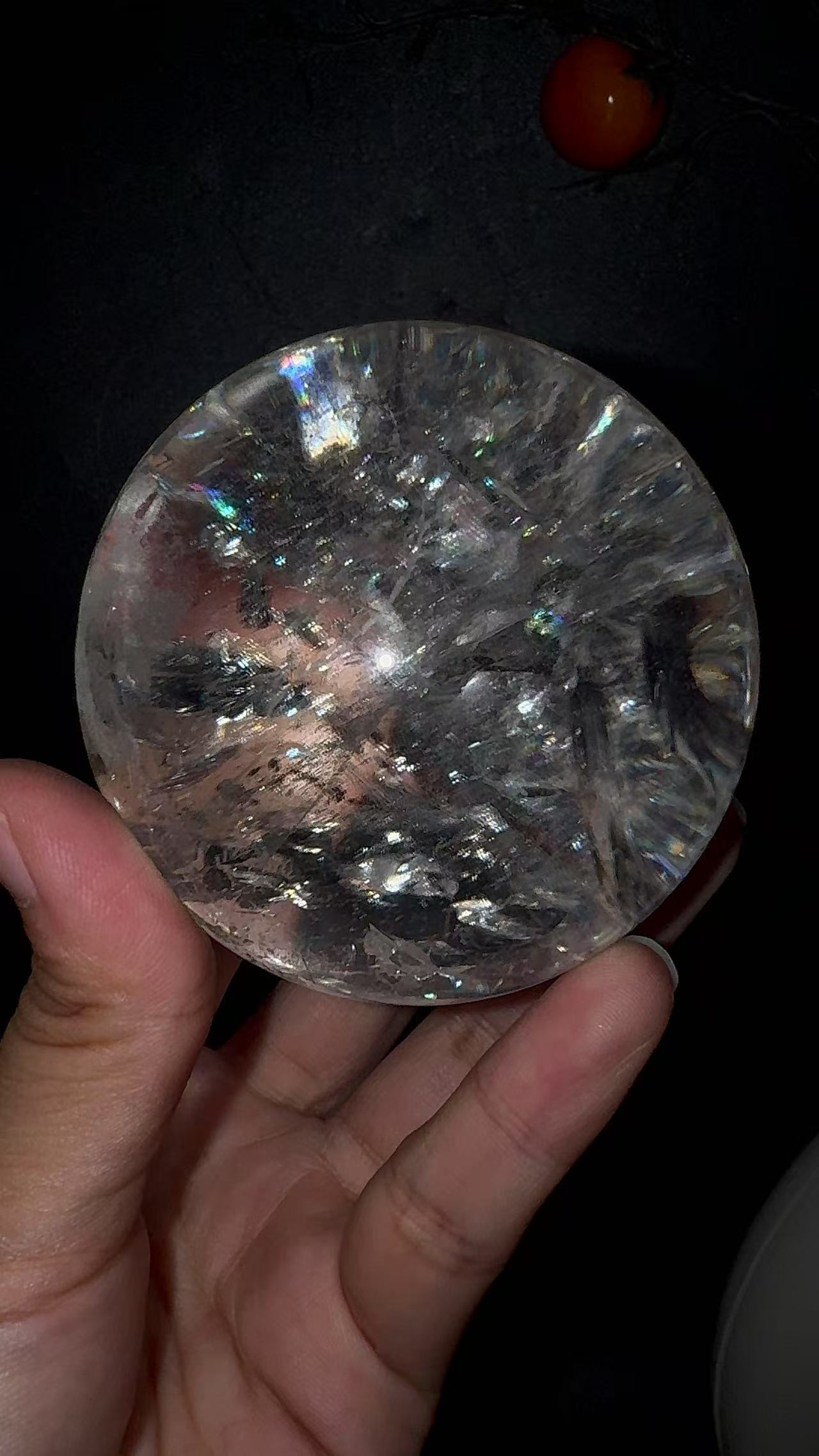 A00187  Rare natural amazing rainbow Asai clear quartz sphere