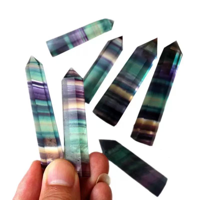 A00194 Natural crystal seven-color rainbow fluorite six-sided single-pointed tower