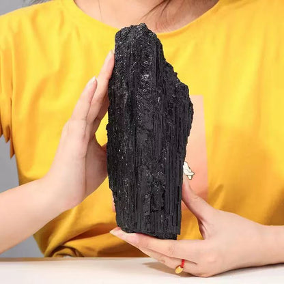 A00196 Natural black tourmaline large raw stone piece - Crystal raw material teaching specimen