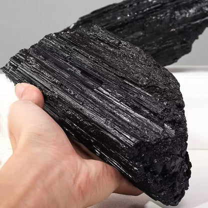 A00196 Natural black tourmaline large raw stone piece - Crystal raw material teaching specimen