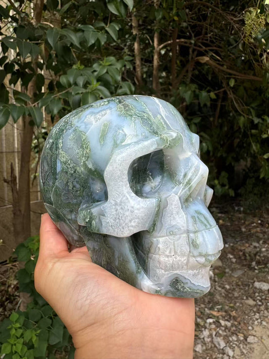 A00197 beautiful druzy green blue moss agate skull xxl size