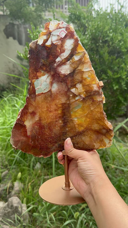 A00207 Rare natural highest quality fire quartz mixed golden healer slab