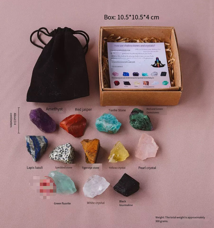 A00211 Rare natural highest quality natural seven(12 pcs)  chakra color  raw stone aromatherapy stone diffusion stone set gift box