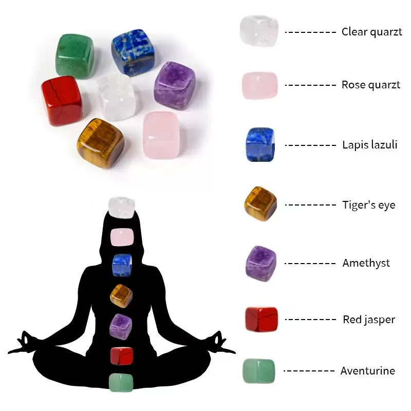 A00214 Rare natural highest quality seven colour chakra  cube shape chakela yoga energy set gift box