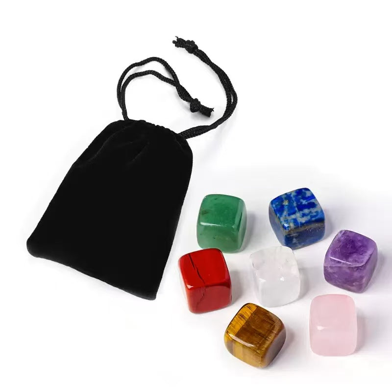 A00214 Rare natural highest quality seven colour chakra  cube shape chakela yoga energy set gift box