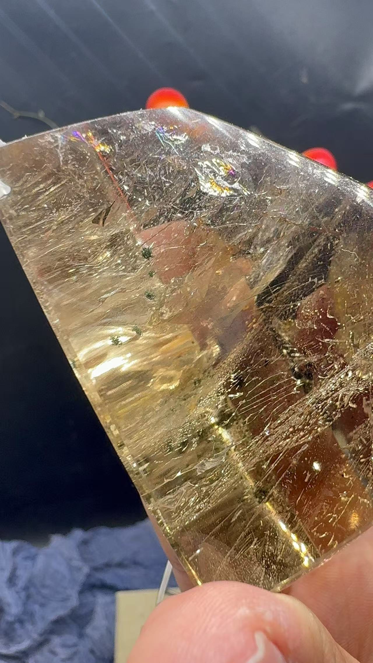 A00226 Rare natural highest quality rainbow citrine  smokey freeform with hematite inside