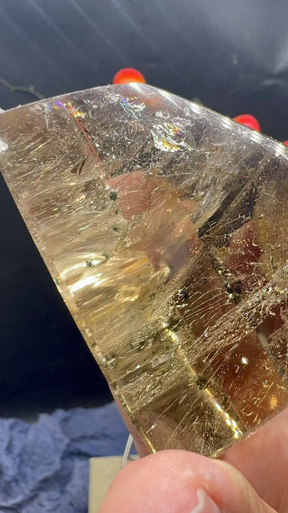 A00226 Rare natural highest quality rainbow citrine  smokey freeform with hematite inside