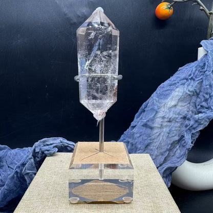 A00229 Rare natural highest quality garden vogel cut crystal chakra ele with custom-made acrylic holder