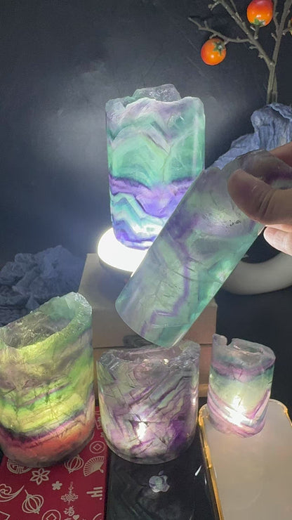 A00236 Rare natural highest quality rainbow fluorite lamp brush pot home and office decoration