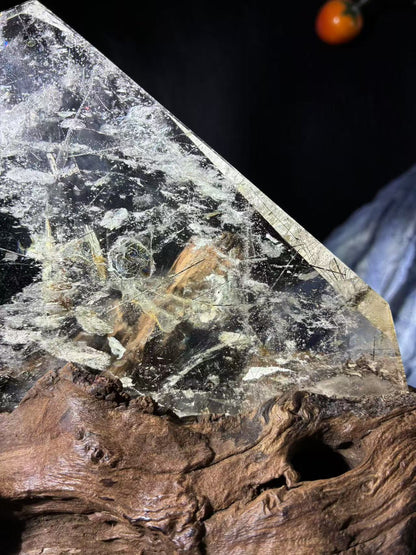 A00245 Rare natural highest quality mica plat  money bag  and black tourmaline black rutilated