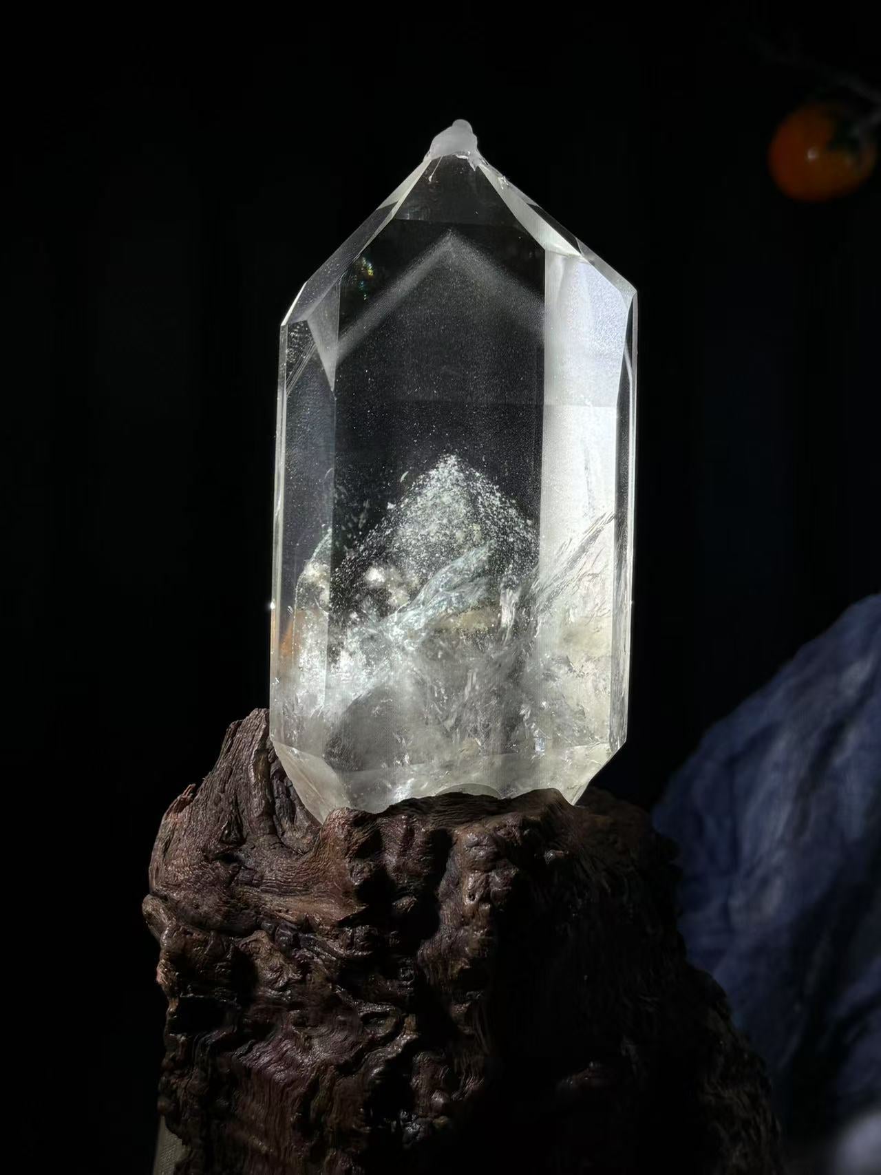 A00247 Rare natural highest quality white double phantom mountain garden quartz with beautiful rainbow