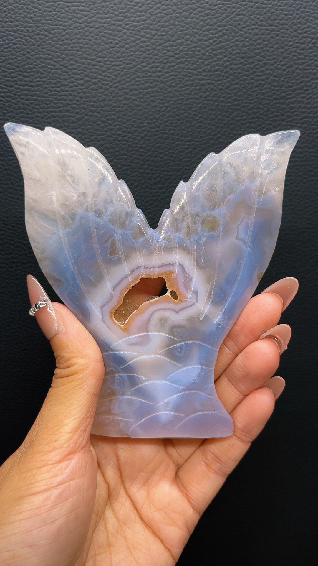 5A 160G Natural Fish tail Agate Crystal Hand-Carved MERMAID tail druzy agate pc