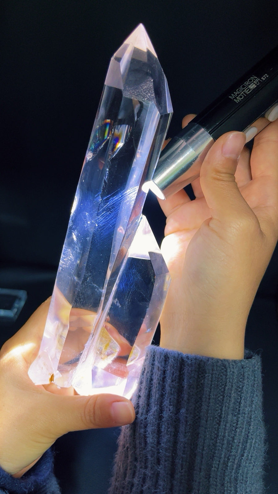 5A 750G Natural transparent quartz double pointed stele crystal energy tower