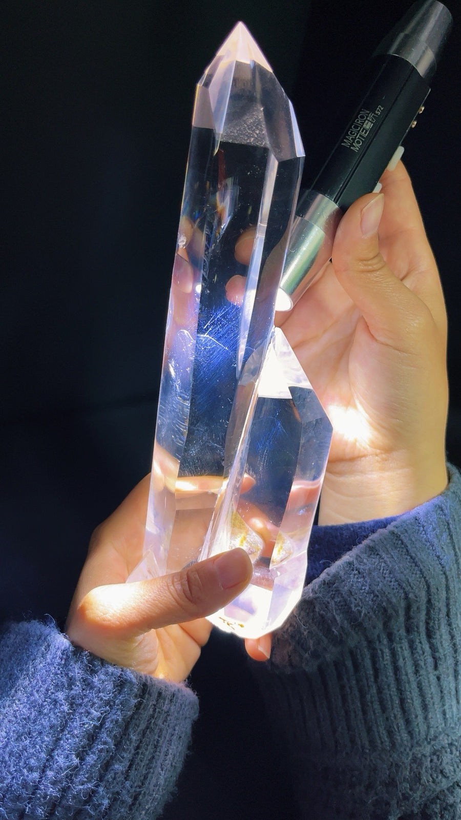 5A 750G Natural transparent quartz double pointed stele crystal energy tower