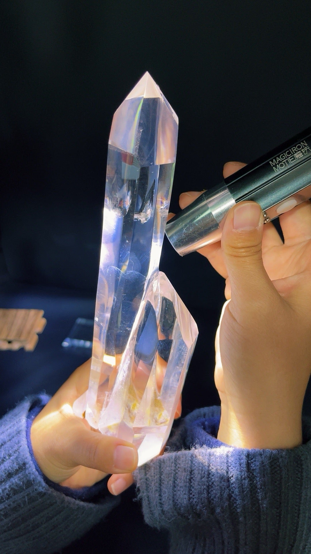 5A 750G Natural transparent quartz double pointed stele crystal energy tower