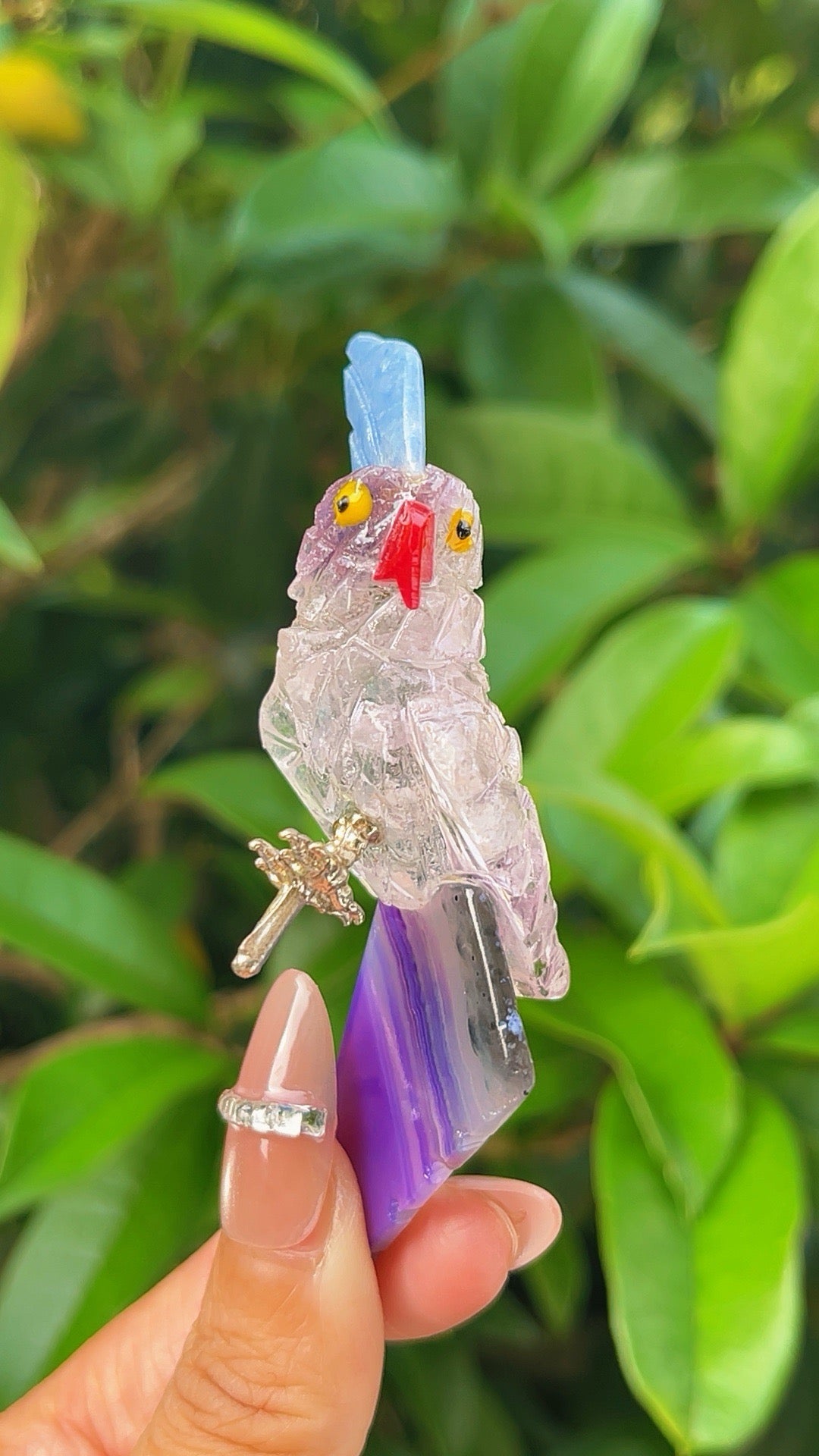 5A  30G   Amethyst  with agate handcraft healing cute bird carving from brazil