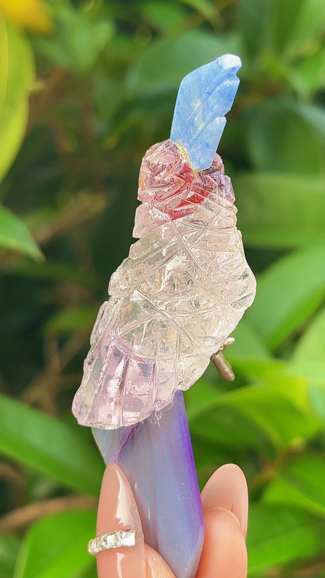 5A  30G   Amethyst  with agate handcraft healing cute bird carving from brazil