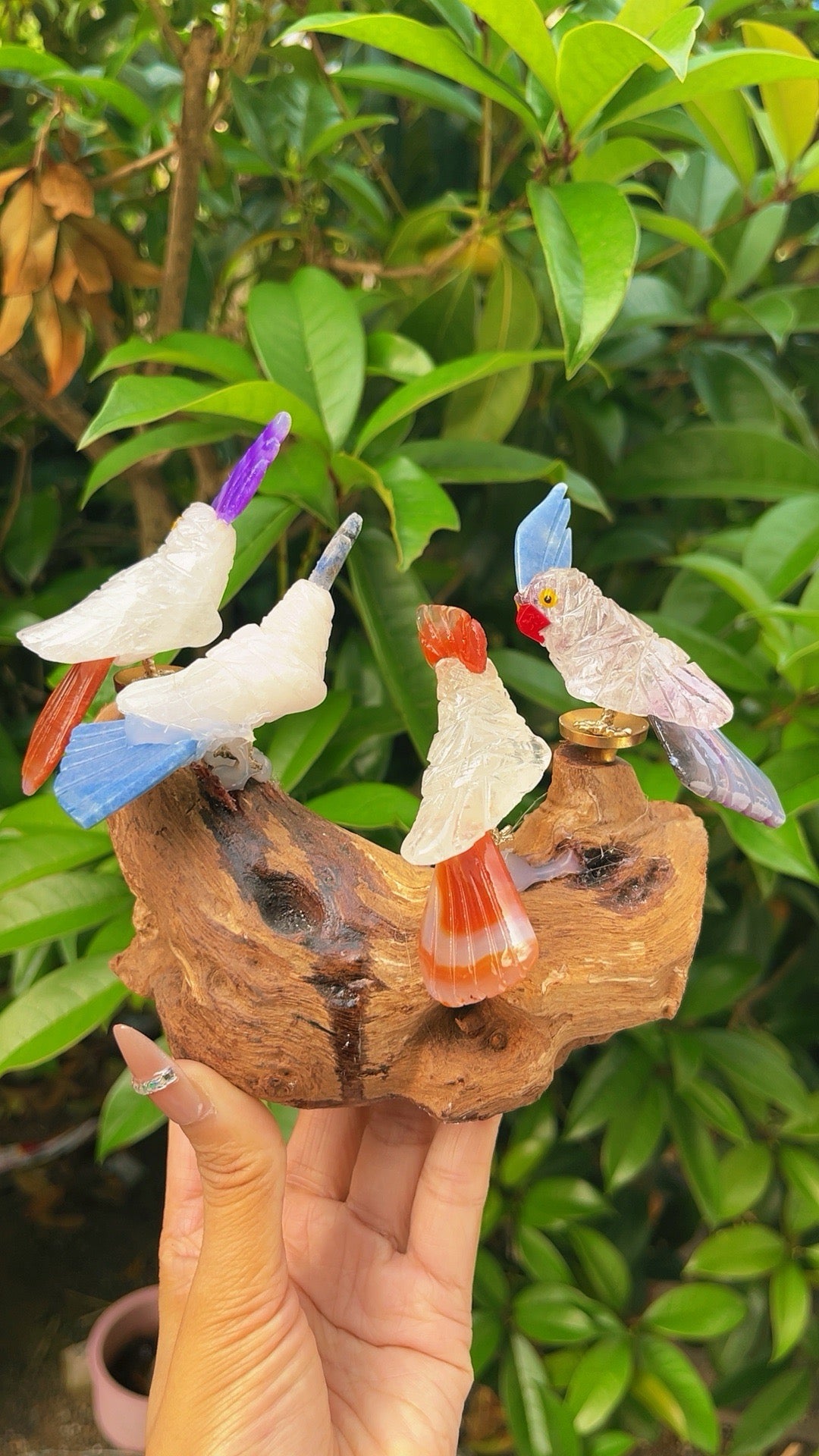 5A  30G   Amethyst  with agate handcraft healing cute bird carving from brazil