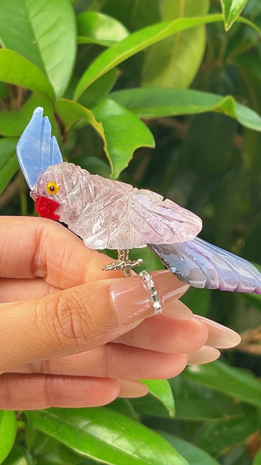 5A  30G   Amethyst  with agate handcraft healing cute bird carving from brazil
