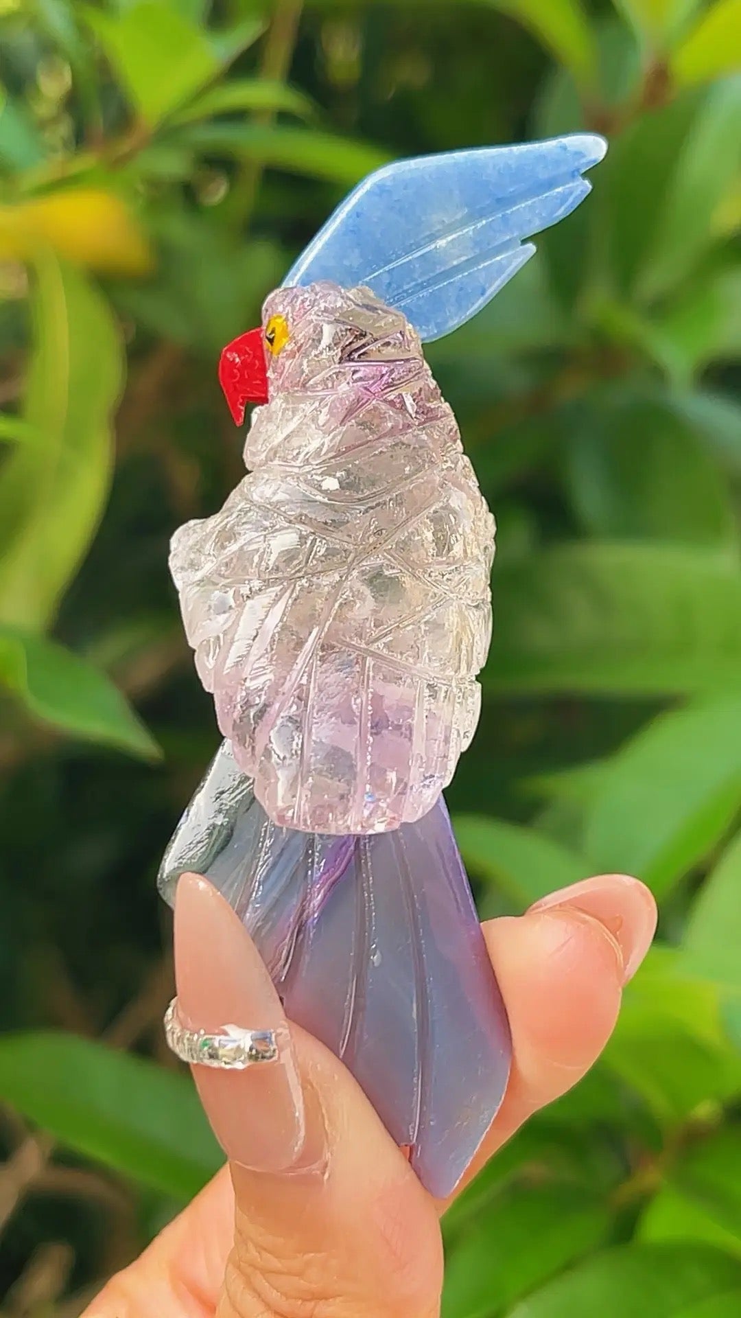 5A  30G   Amethyst  with agate handcraft healing cute bird carving from brazil
