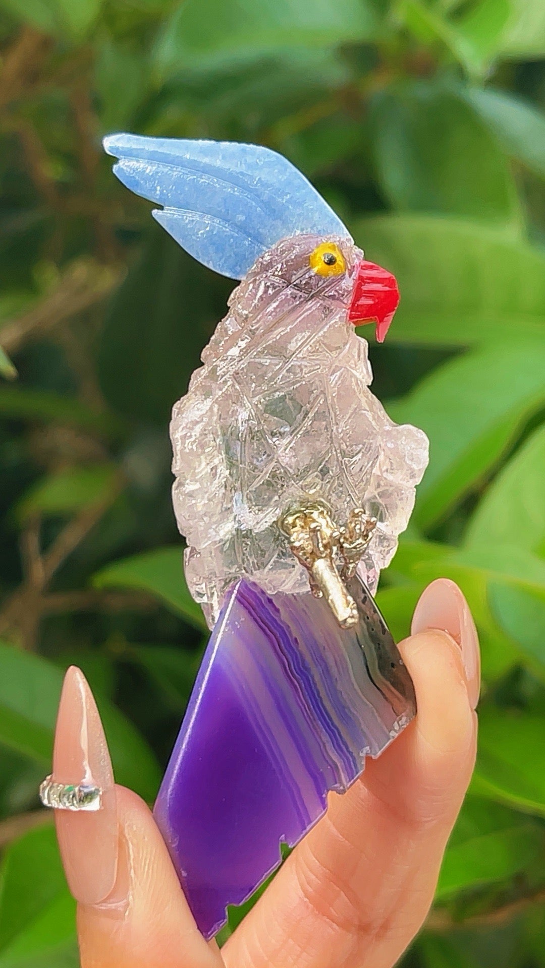 5A  30G   Amethyst  with agate handcraft healing cute bird carving from brazil