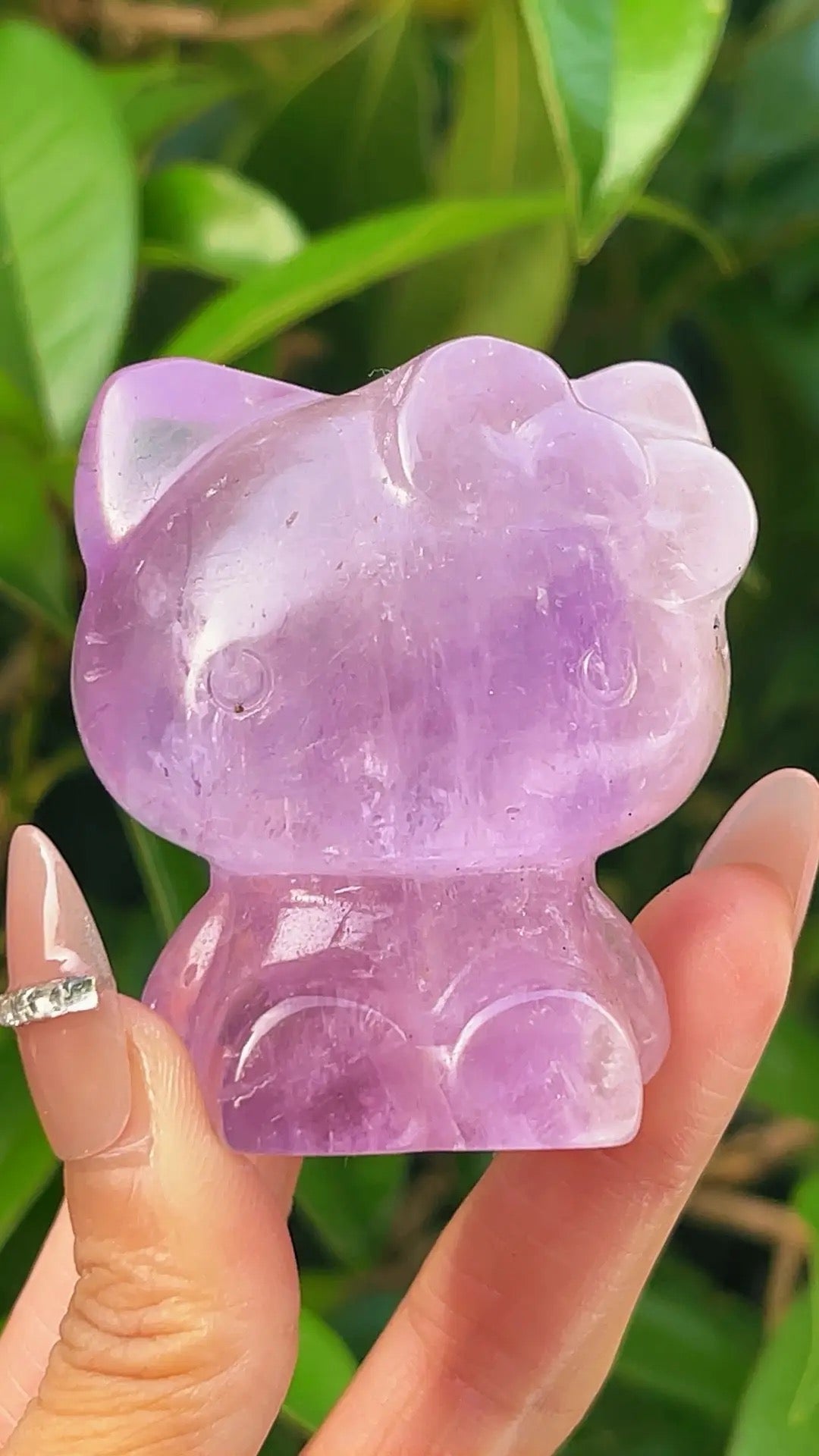 5A  140G   Handmade Carved crystal amethyst KT cat statue animal figurine desk