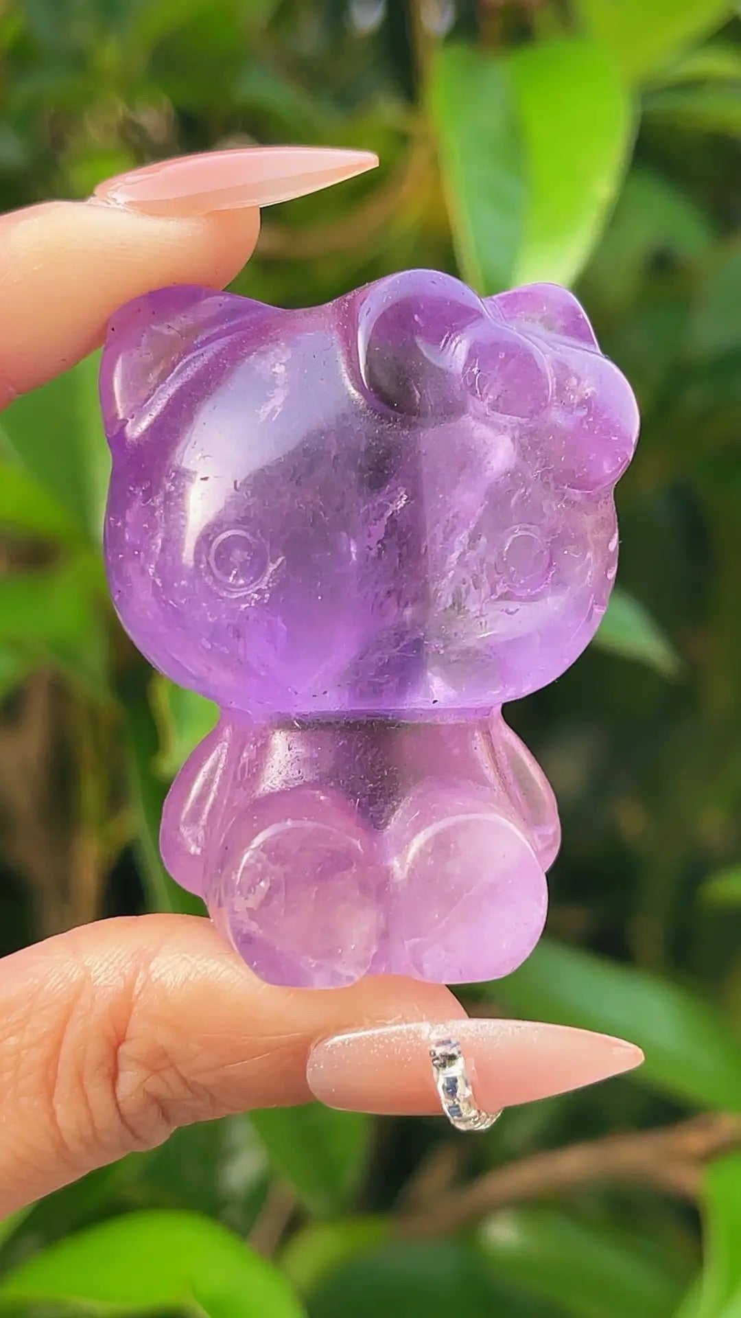 5A  140G   Handmade Carved crystal amethyst KT cat statue animal figurine desk