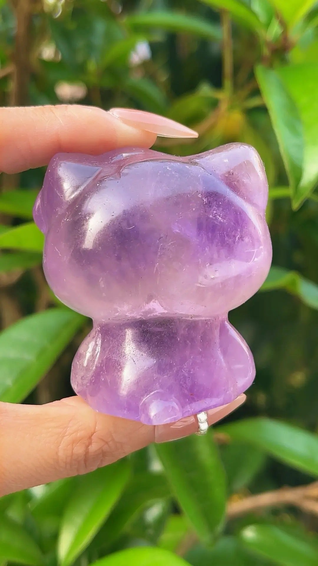 5A  140G   Handmade Carved crystal amethyst KT cat statue animal figurine desk