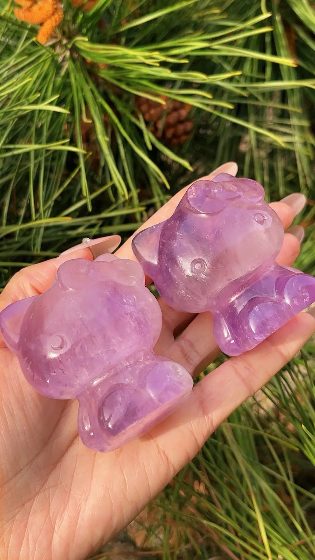 5A  140G   Handmade Carved crystal amethyst KT cat statue animal figurine desk