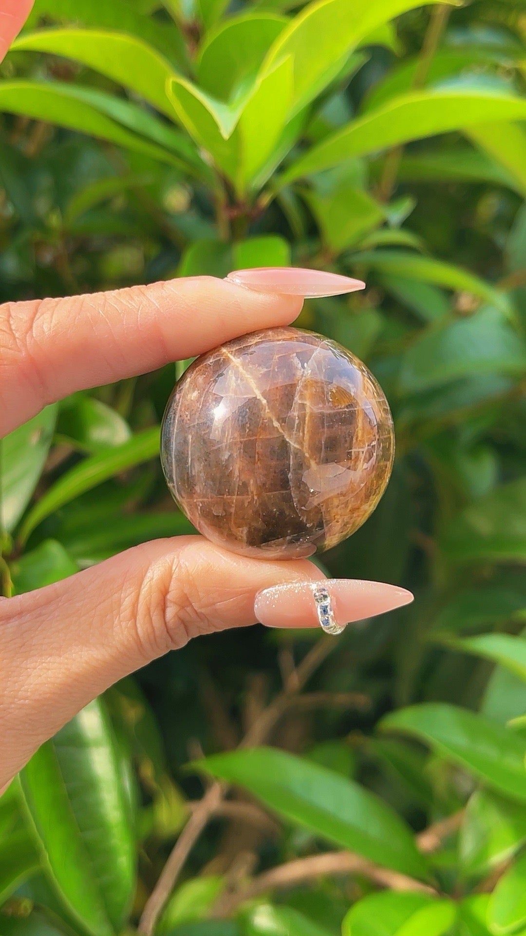 5A  60G  Black rhombus strong rainbow gothic moonstone sphere!