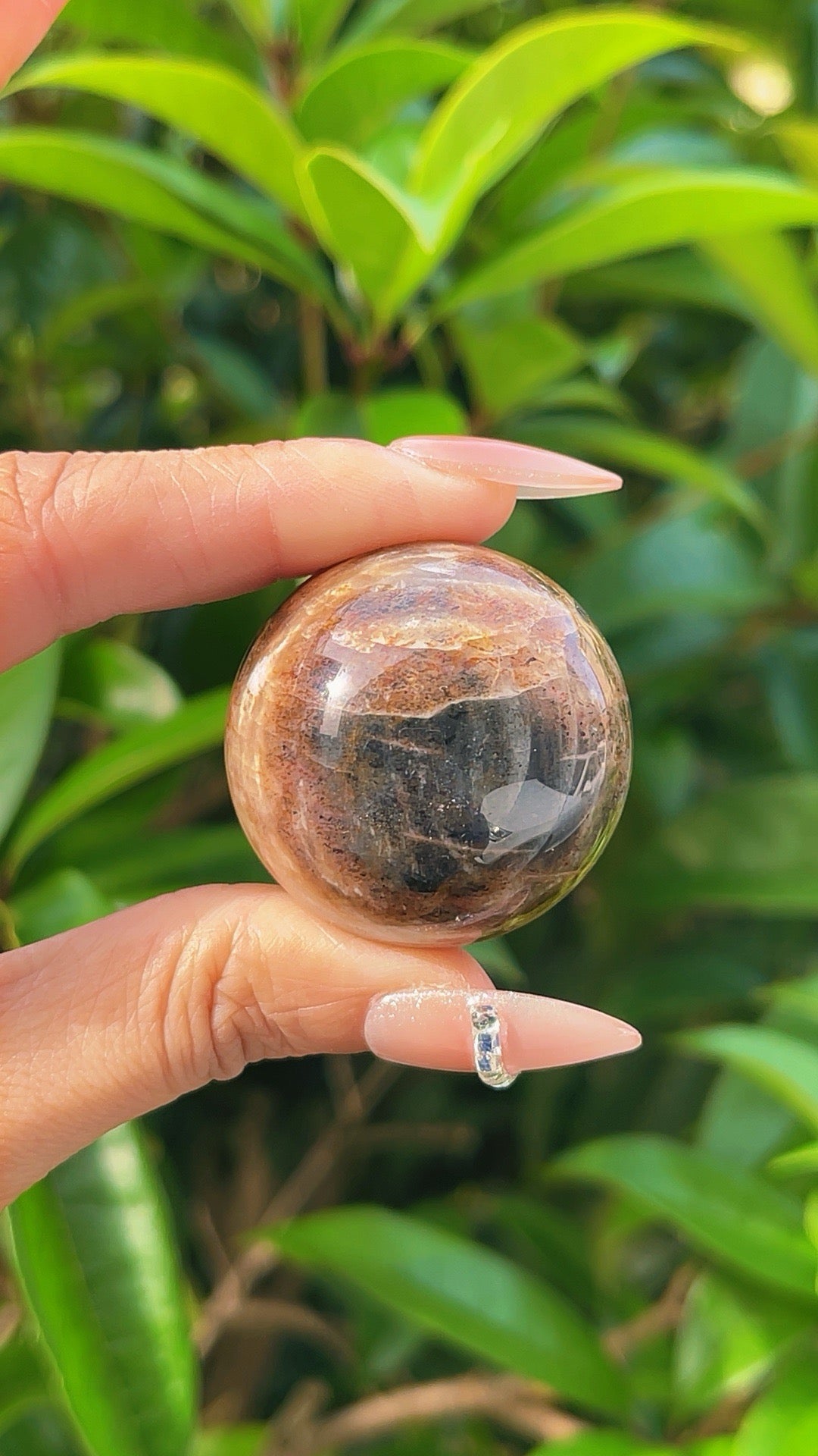 5A  60G  Black rhombus strong rainbow gothic moonstone sphere!