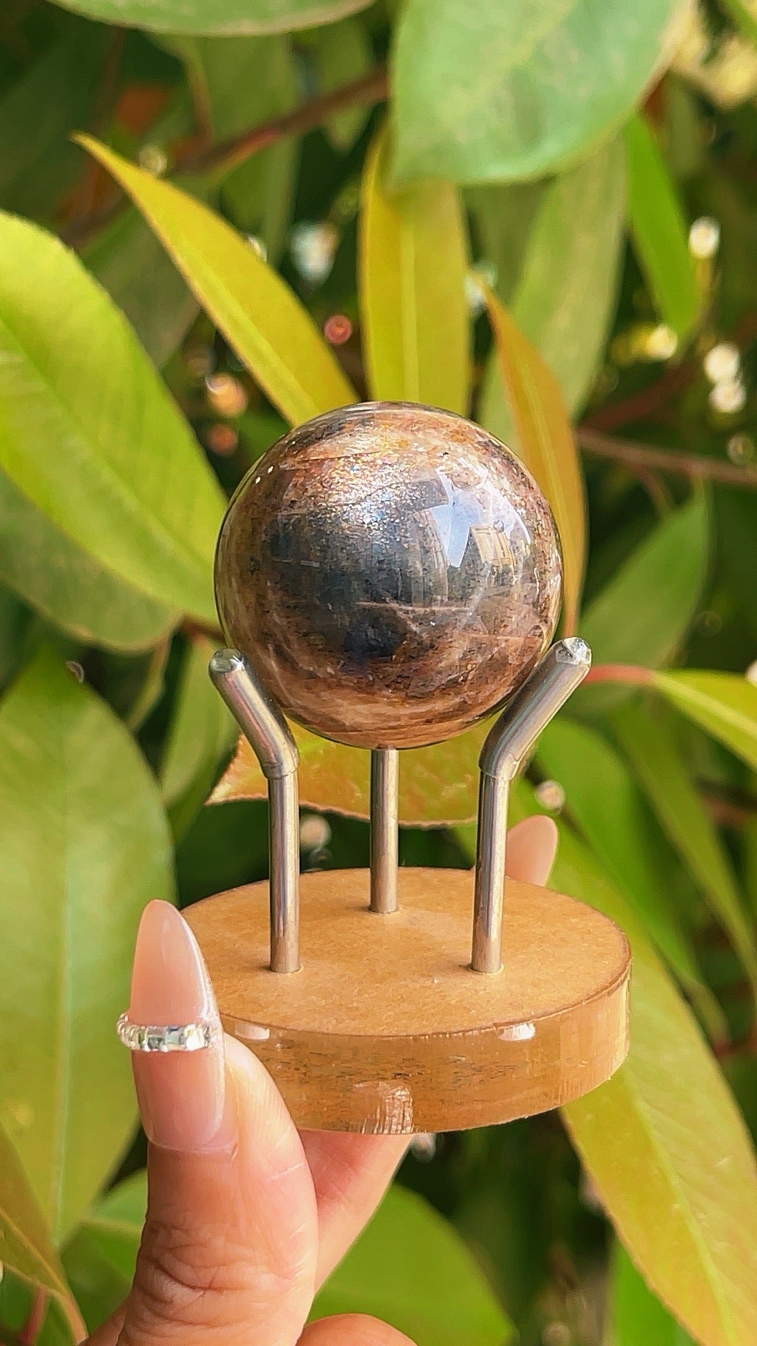 5A  60G  Black rhombus strong rainbow gothic moonstone sphere!