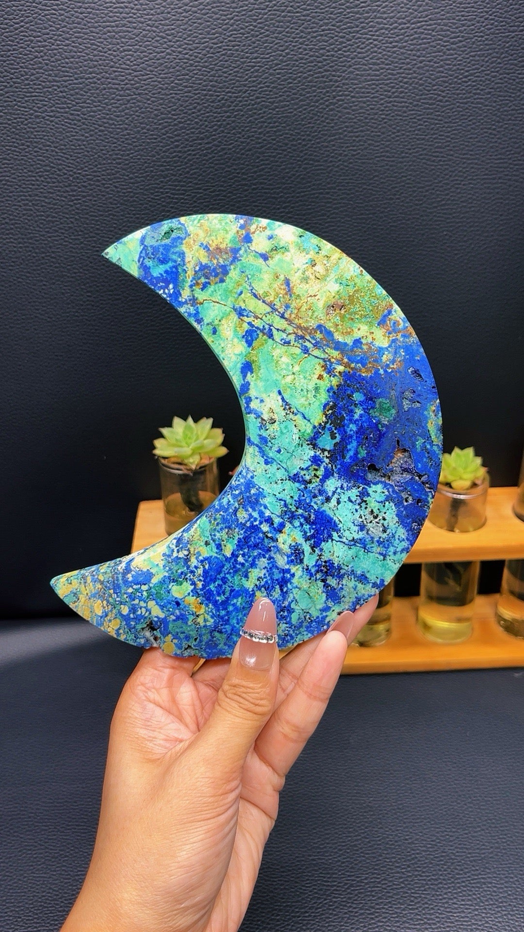 5A  300G NATURAL BLUE  Azurite in malachite moon collection unique tree banding