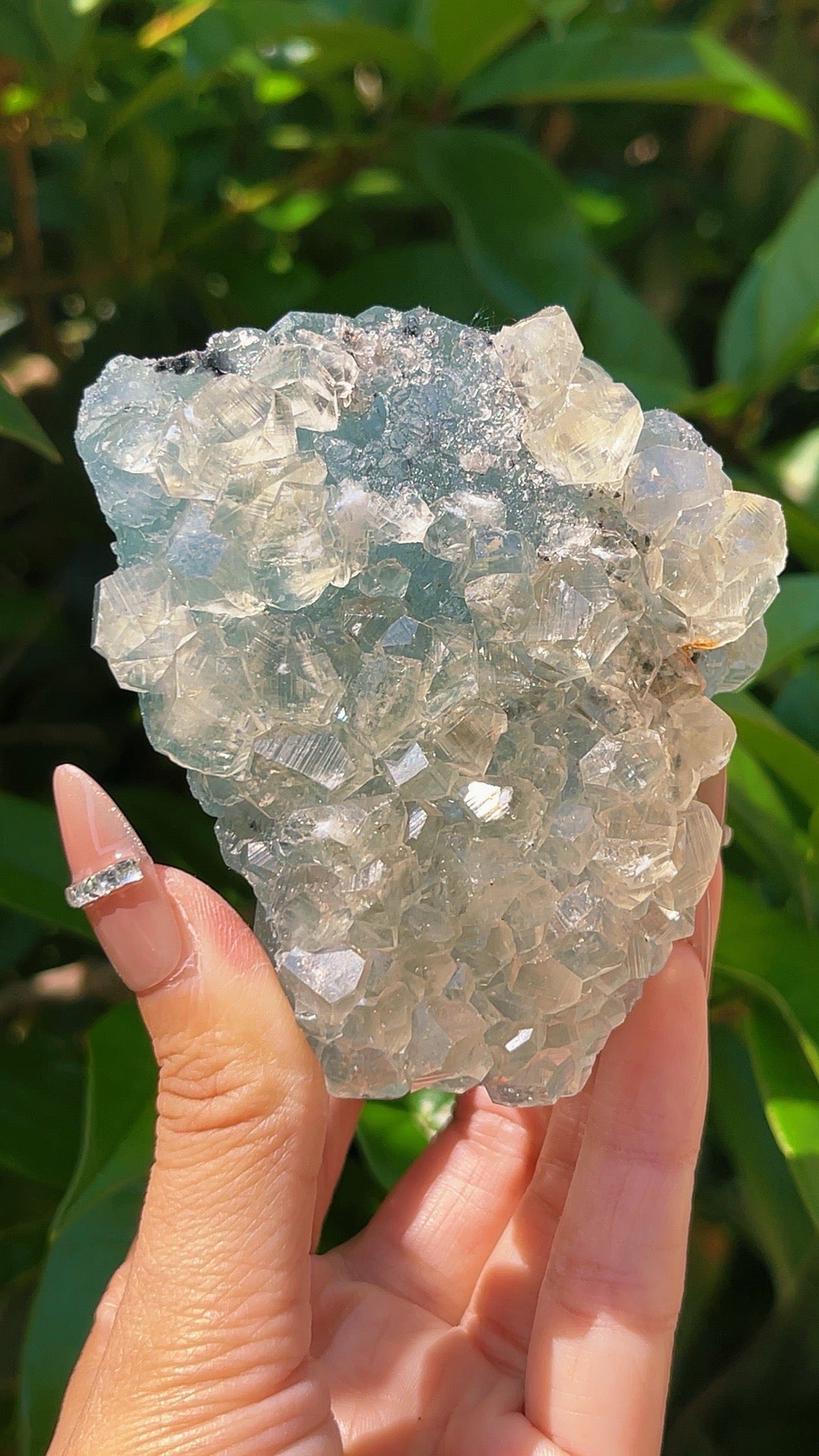 5A  370G  Exquisite Natural calcite  blue mixed green Fluorite Crystal Cluster